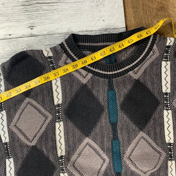 Vintage 3D Knit Sweater Grandpa Dad 90s Retro Textured Crewneck Pullover - Picture 9 of 9